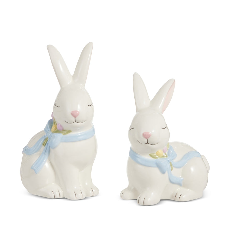 9" White Bunny with Blue Bow