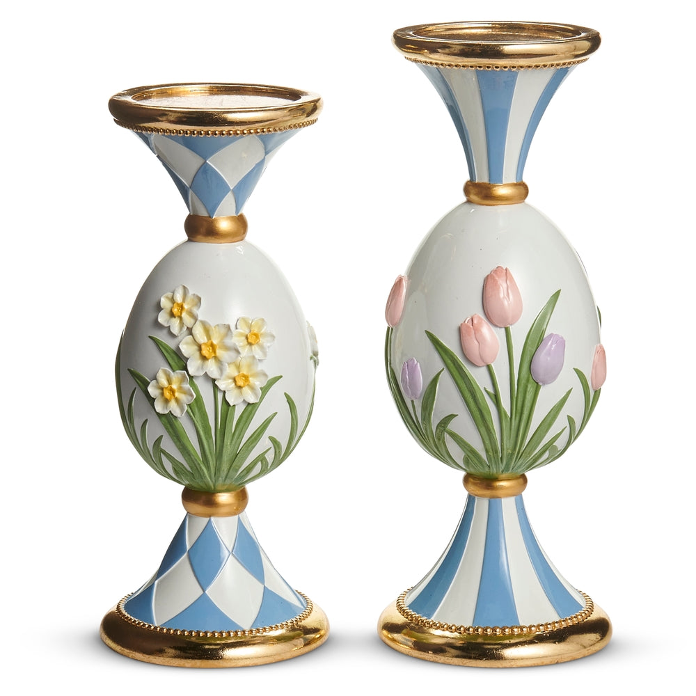 11.5" Floral Egg Candlesticks