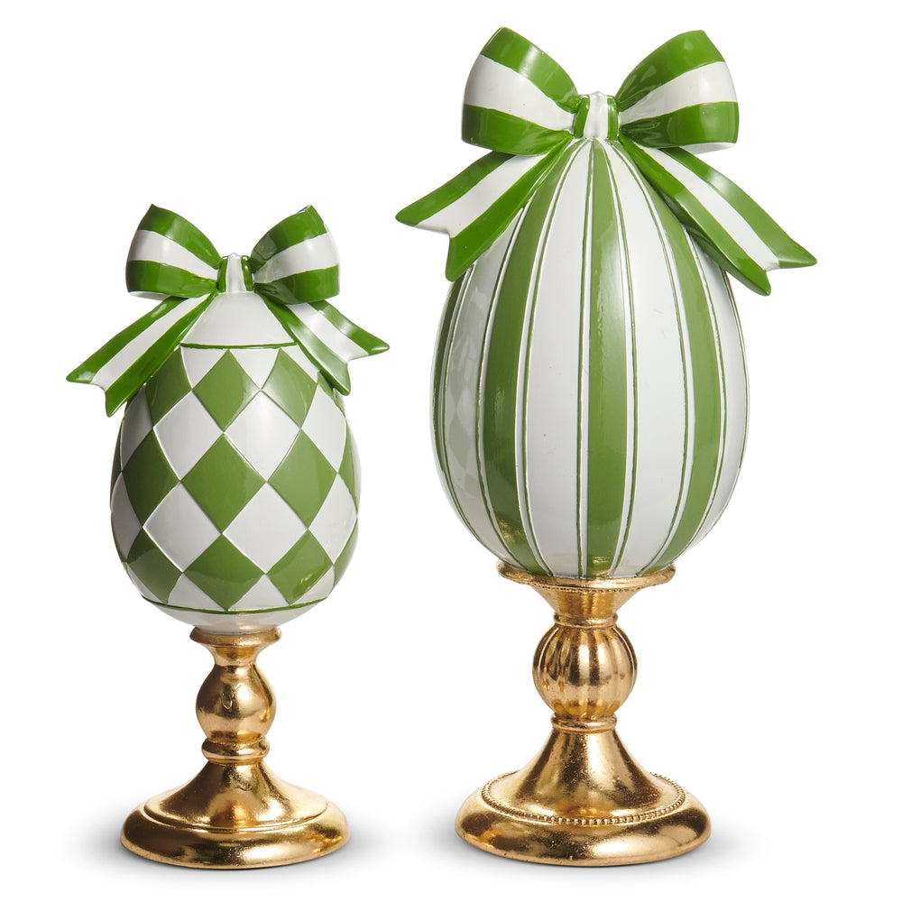 14" Green and White Patterned Egg
