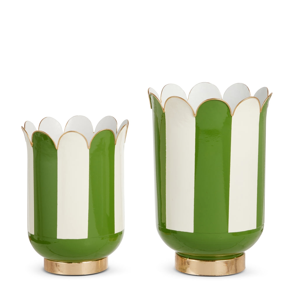 11" Green and White Scalloped Containers