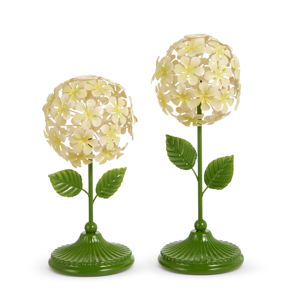 12" Yellow Hydrangea Candlesticks