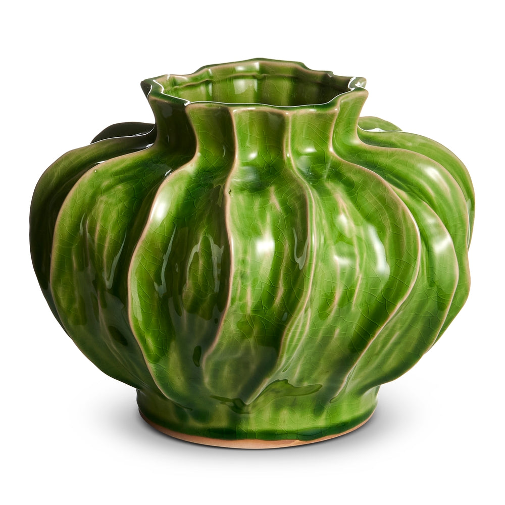 10" Green Leaf Fluted Vase