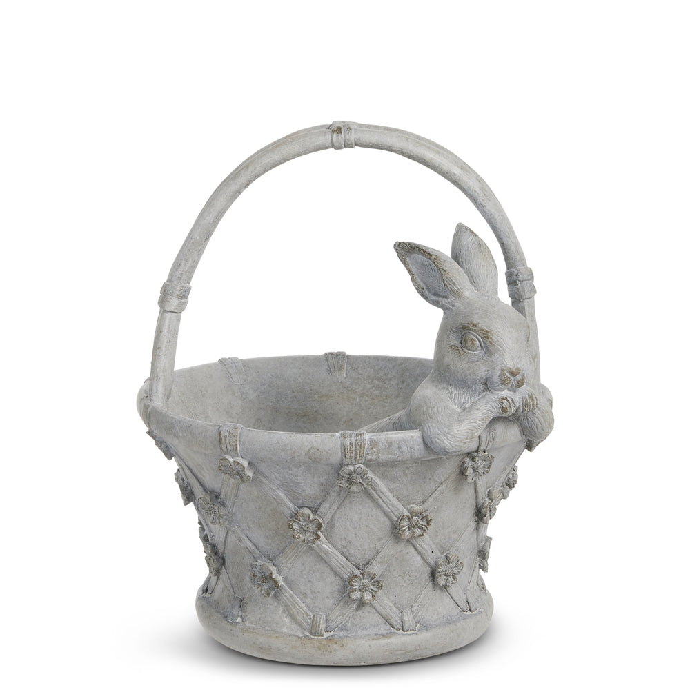 10.5" Concrete Look Bunny in Floral Basket