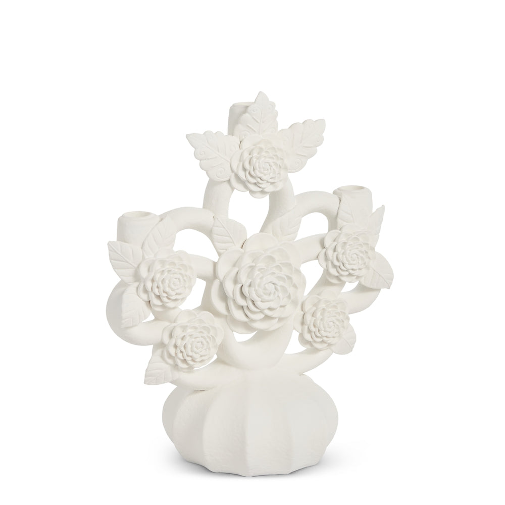 14" White Floral Candelabra