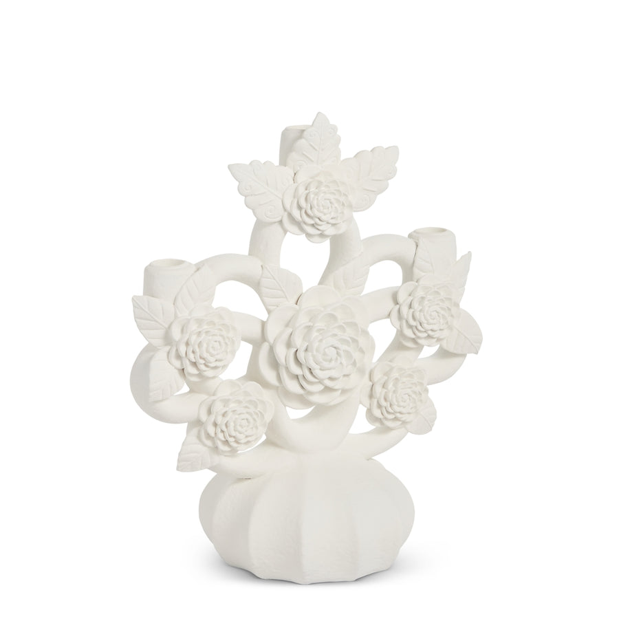 14" White Floral Candelabra