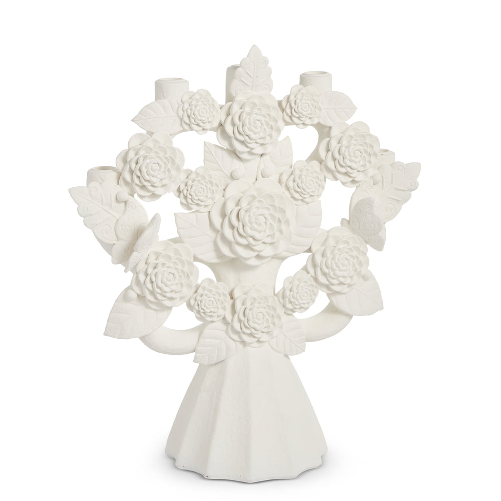 18" White Floral Candelabra