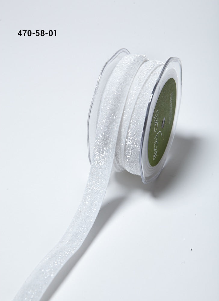 5/8 Inch Bonded Glitter Flat Band Elastic – 470-58-01 White