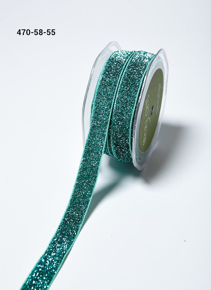 5/8 Inch Bonded Glitter Flat Band Elastic – 470-58-55 Emerald Green