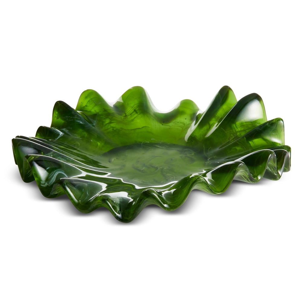 10" Green Marbled Ruffled Tray