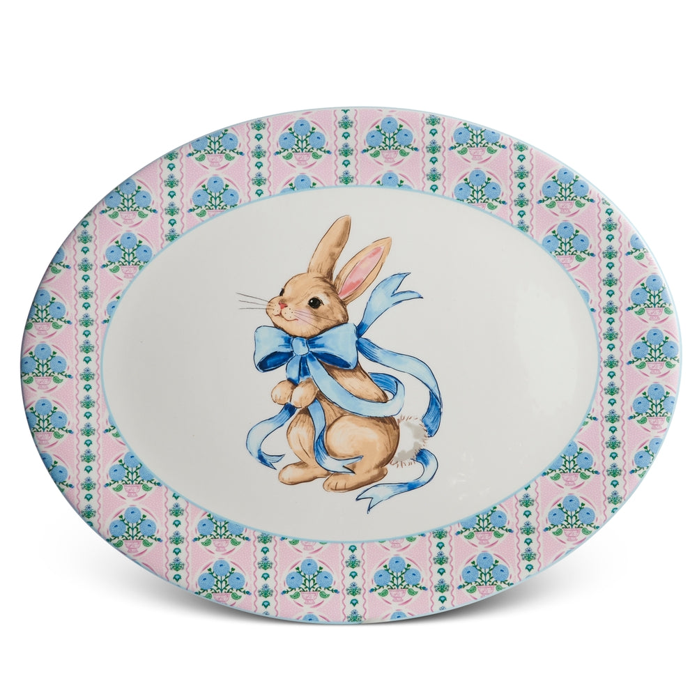 16" Rabbit in Ribbon Oval Platter