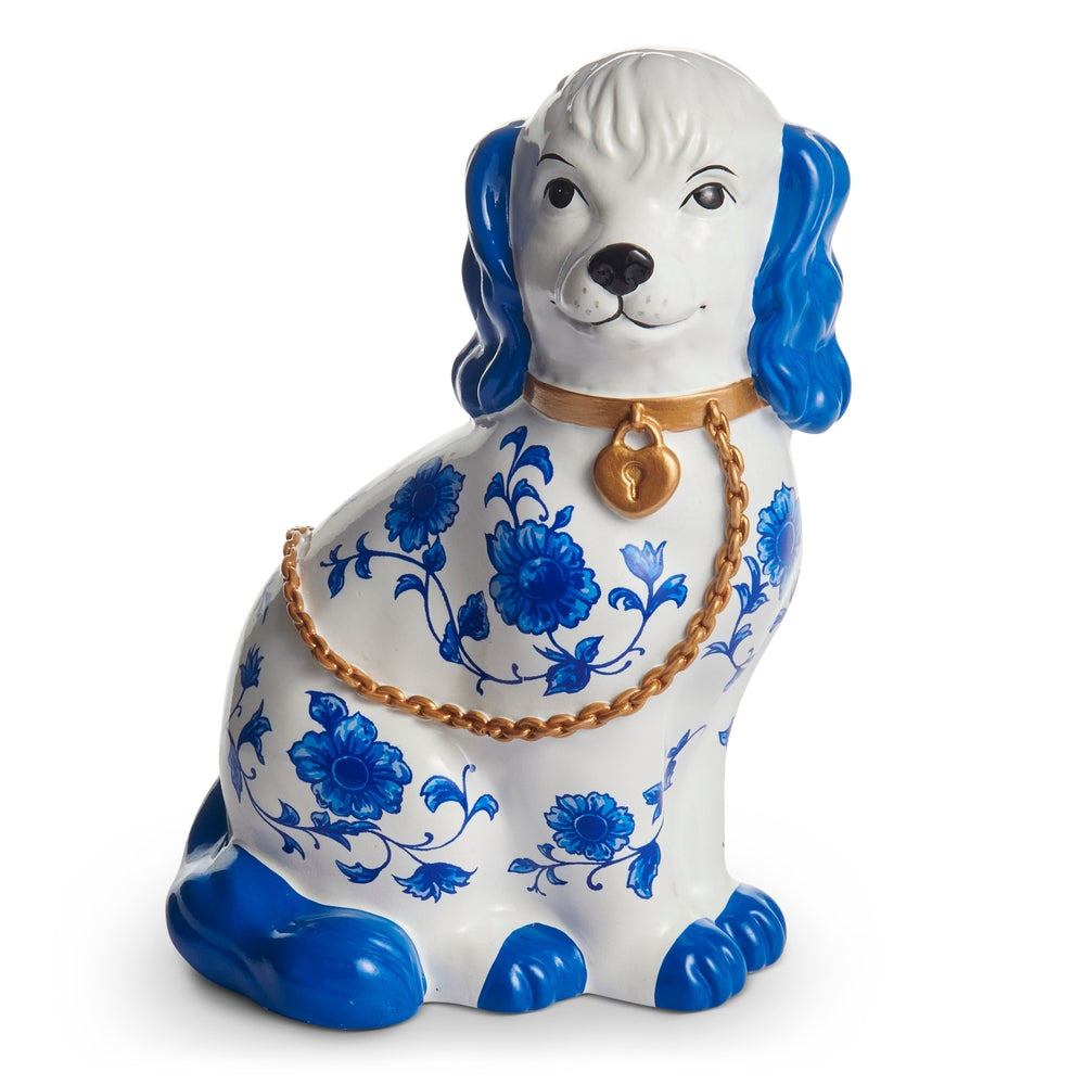 11" Blue and White Floral Dog Figurine