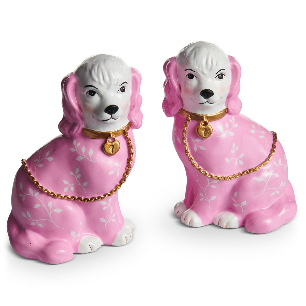 5.75" Pink Leaf Motif Dog Figurine