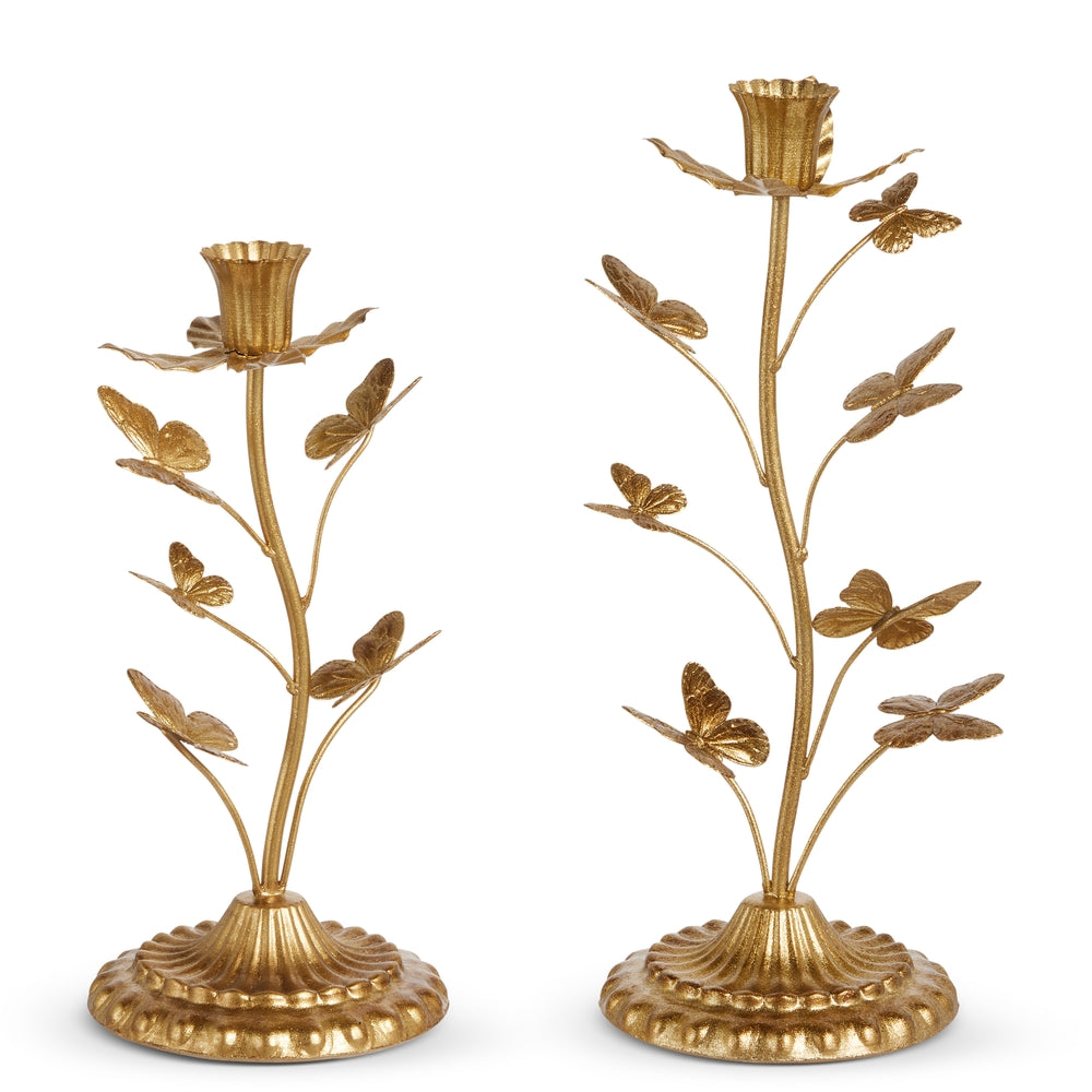 12" Gold Butterfly Candlesticks