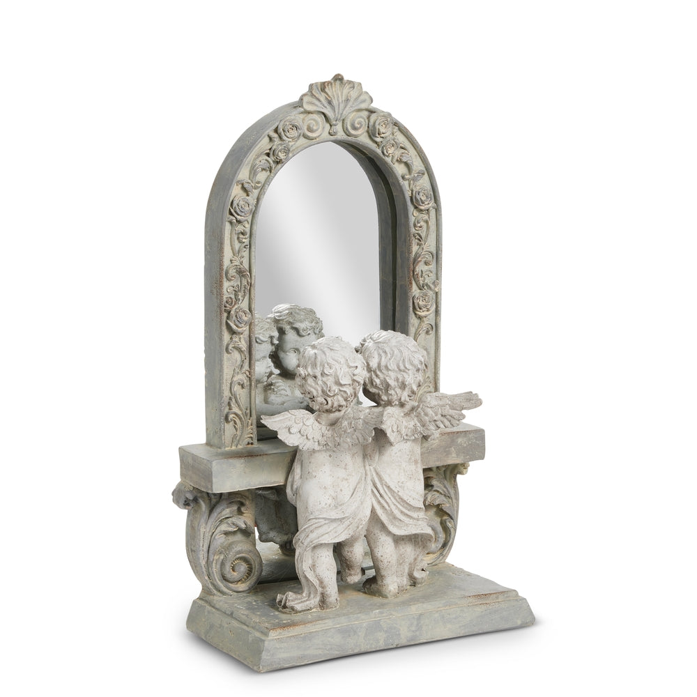 14" Concrete Look Cherubs Mirror