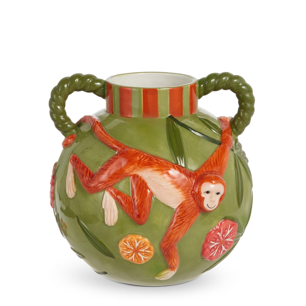 8" Green Monkey Vase