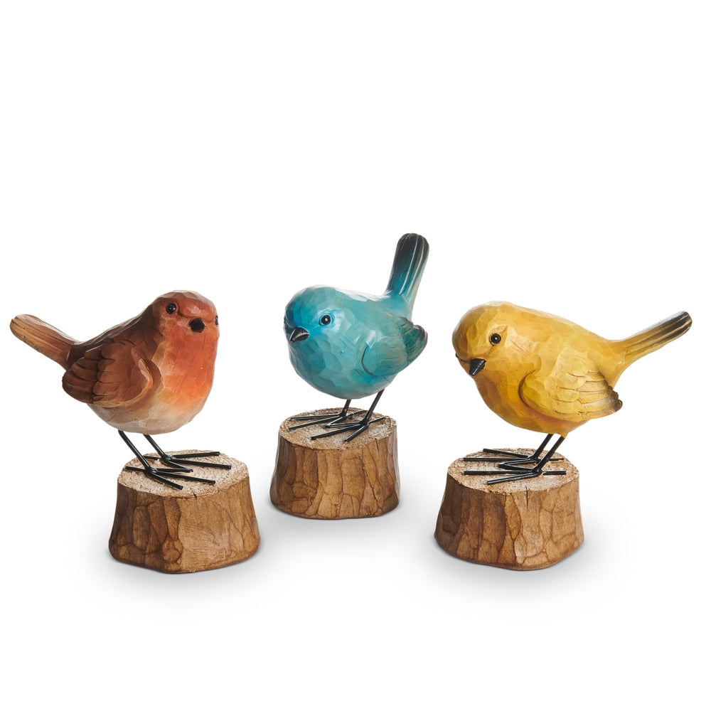 6" Carved Colorful Bird on Stump