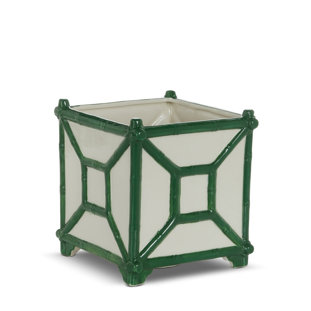 8.5" Green Trim Bamboo Planter