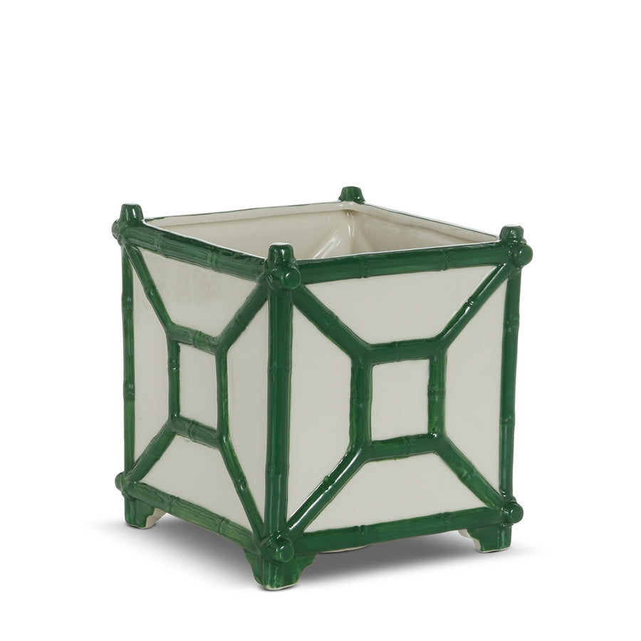8.5" Green Trim Bamboo Planter