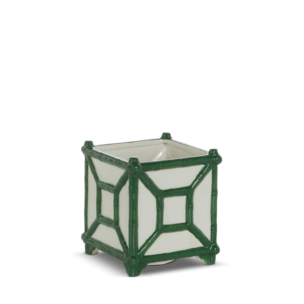 5.75" Green Trim Bamboo Planter