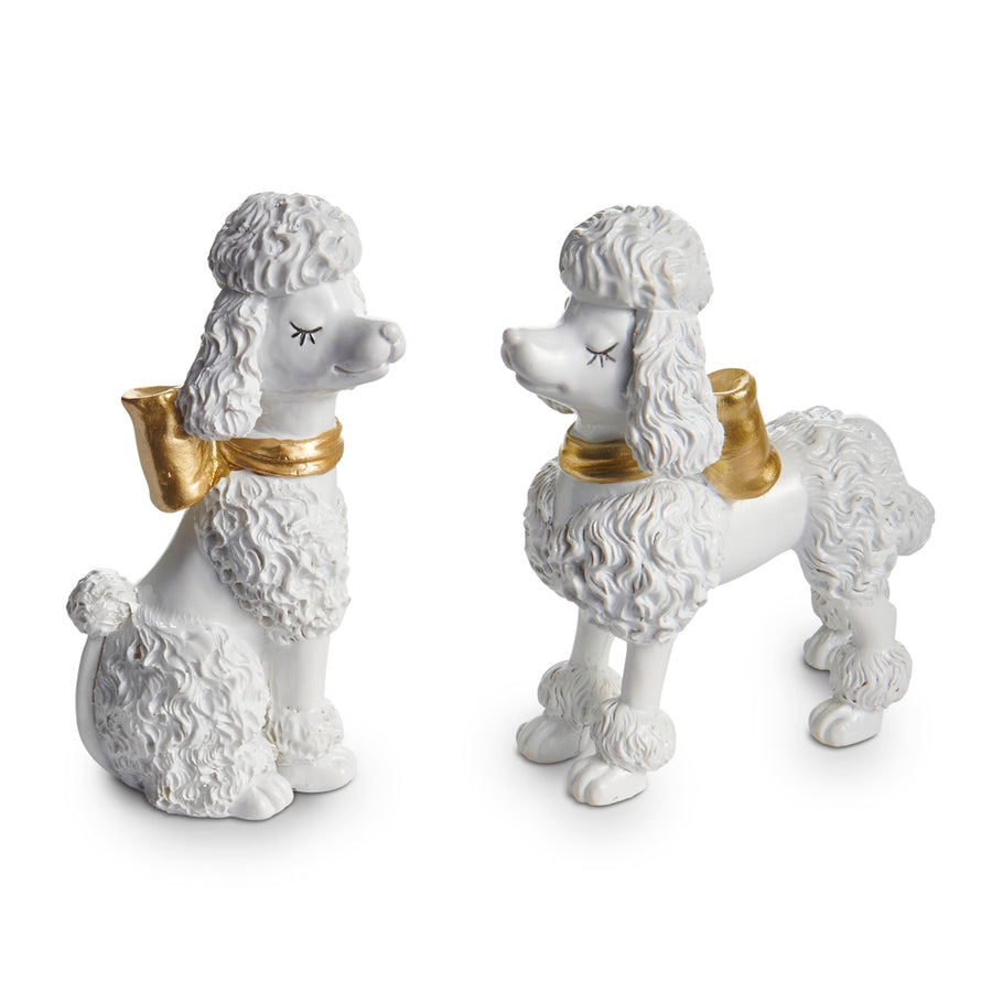 4" White Poodles with Bow
