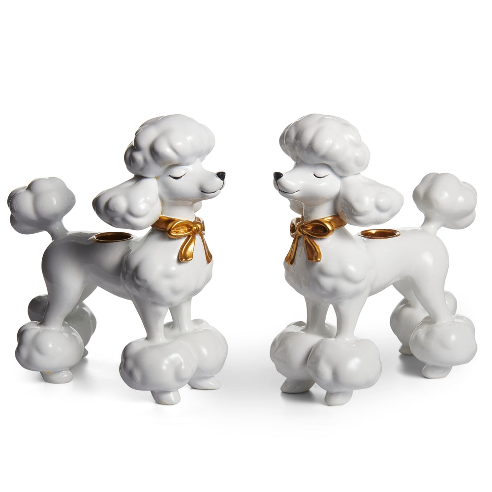 7" White Posh Poodle Candlesticks