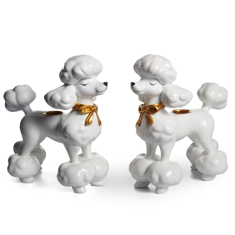 7" White Posh Poodle Candlesticks