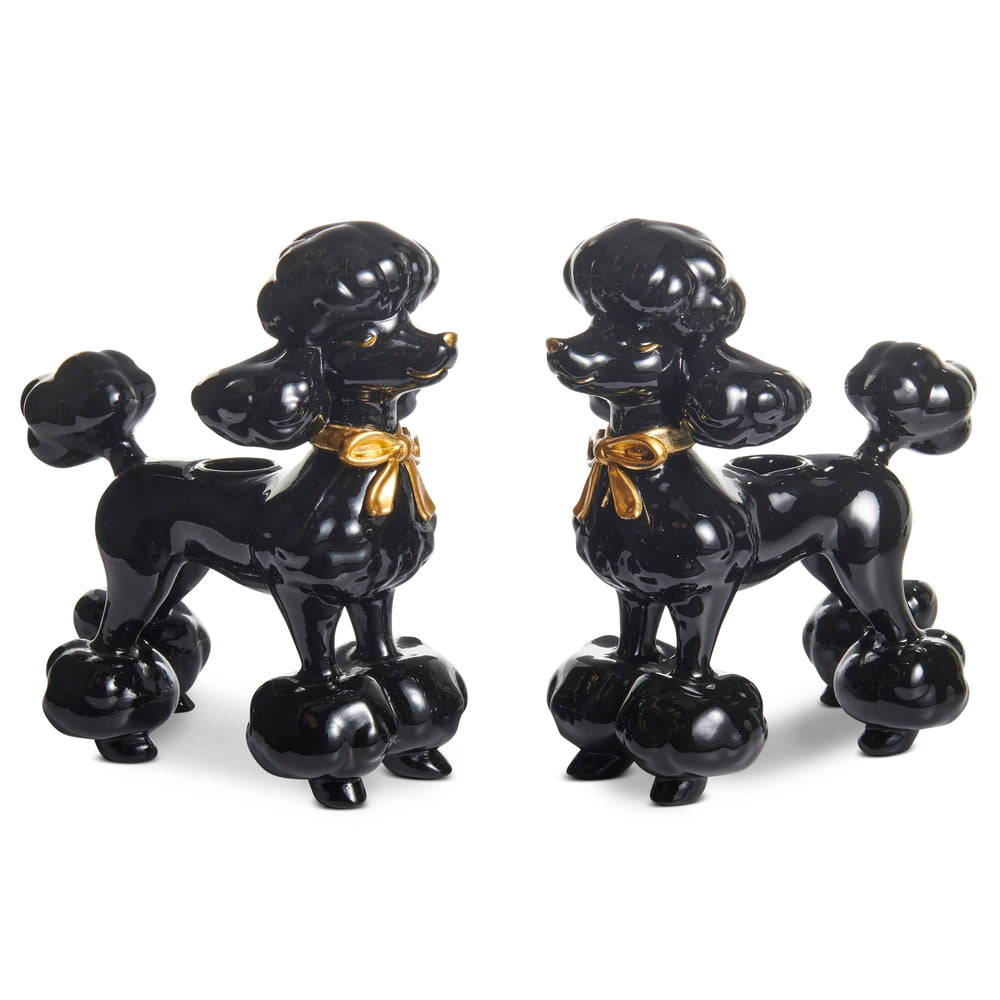 7" Black Posh Poodle Candlesticks