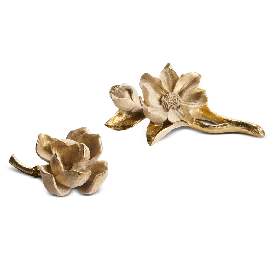 9.75" White and Gold Magnolia Decor