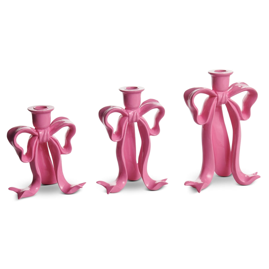 8.75" Light Pink Bow Candlesticks