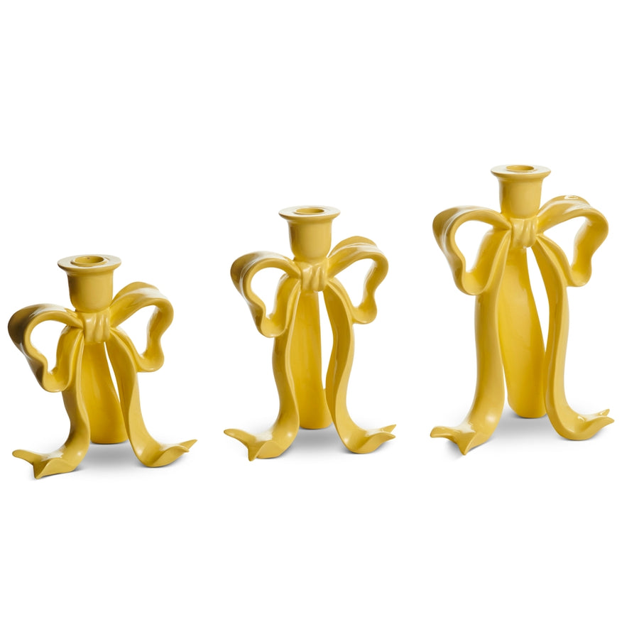 8.75" Yellow Bow Candlesticks