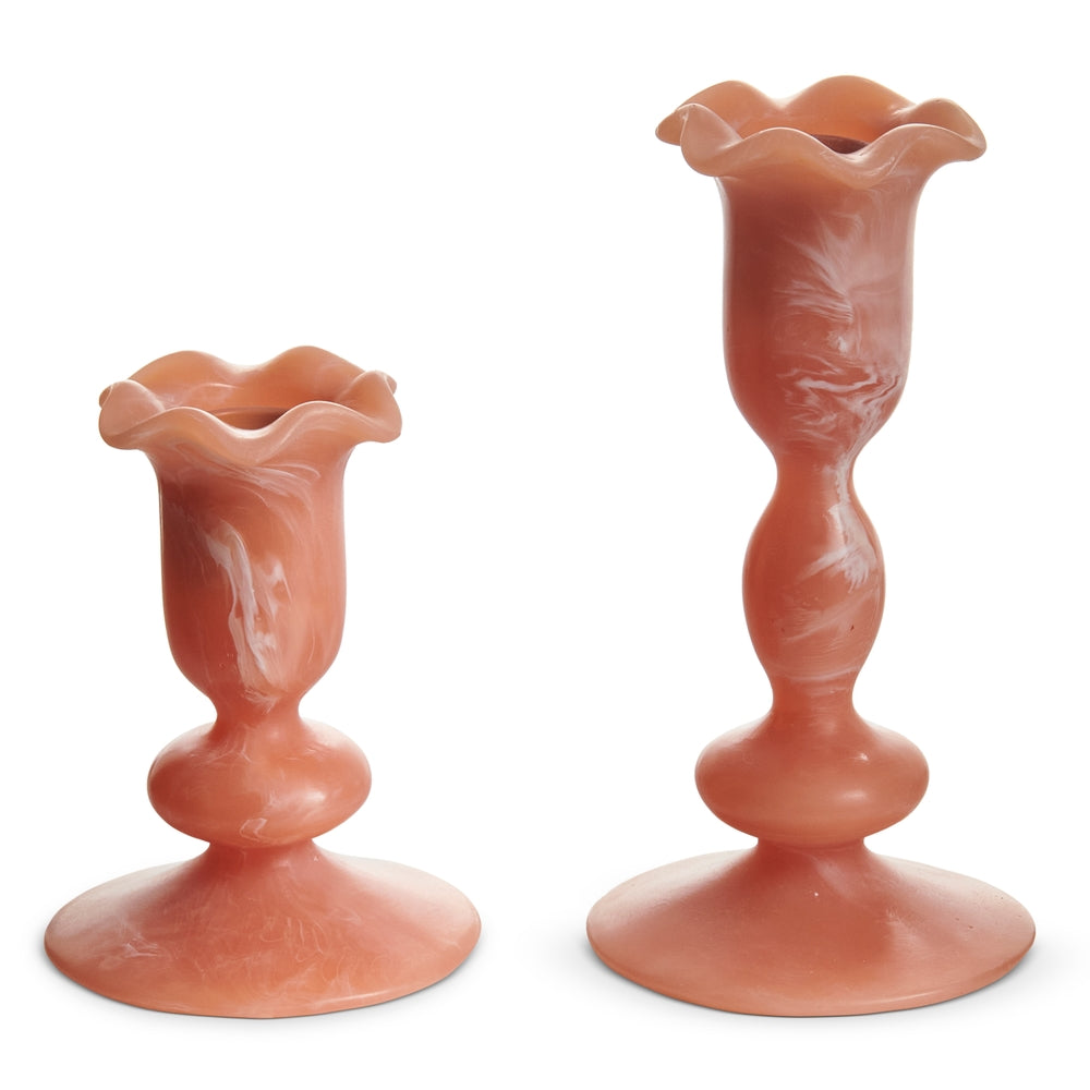 6.5" Orange Marbled Candlesticks
