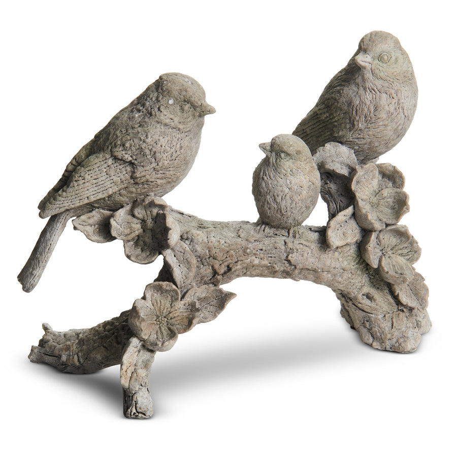 8" Concrete Look Bird Family on Blooms