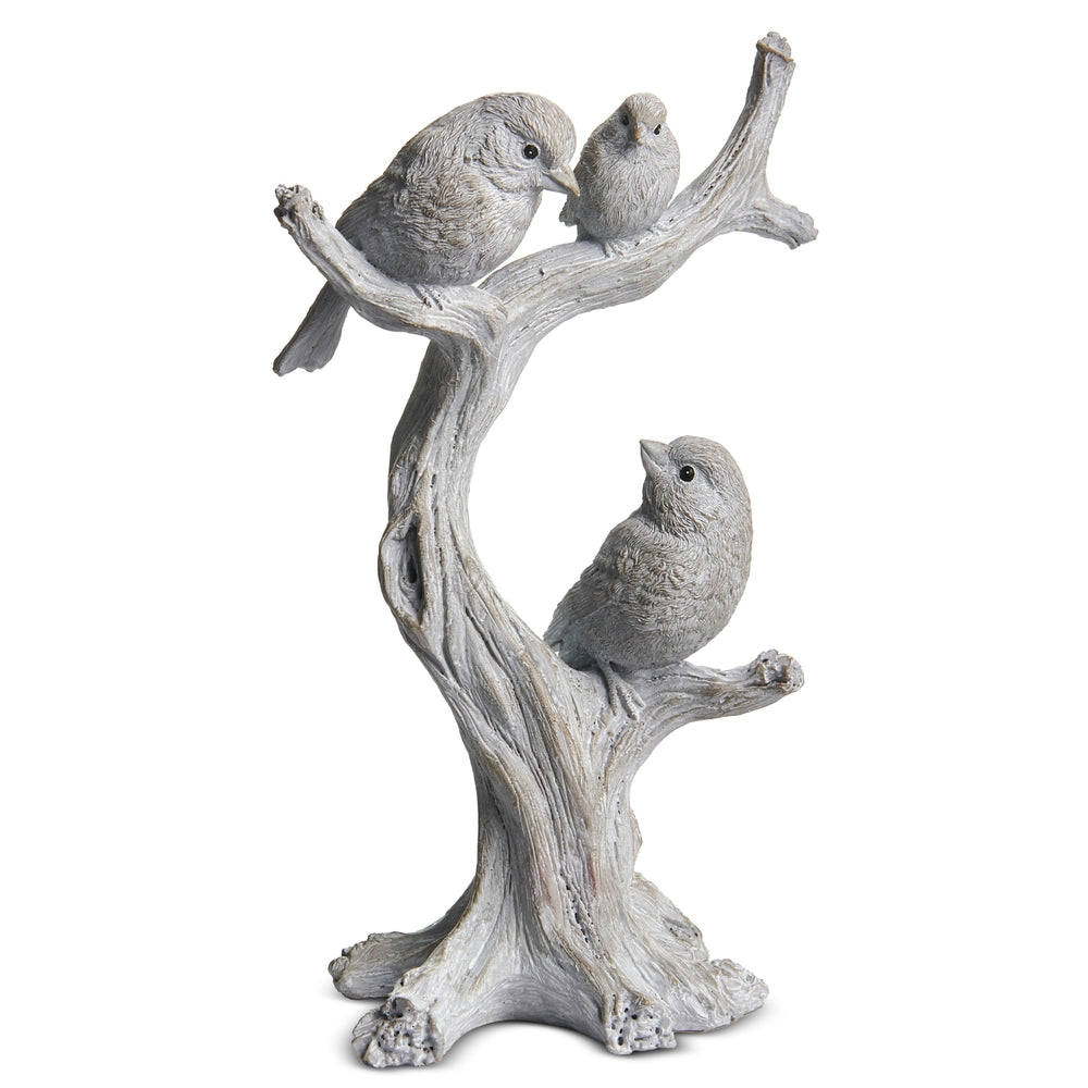 11" Concrete Look Bird Family on Branch