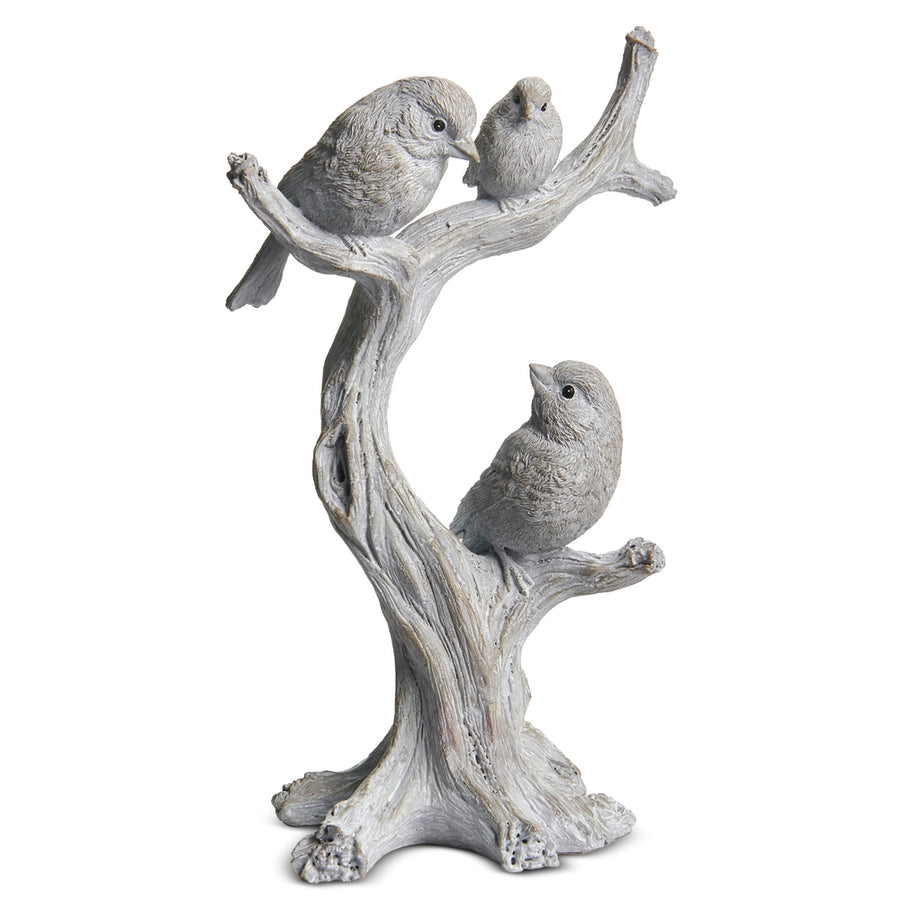 11" Concrete Look Bird Family on Branch
