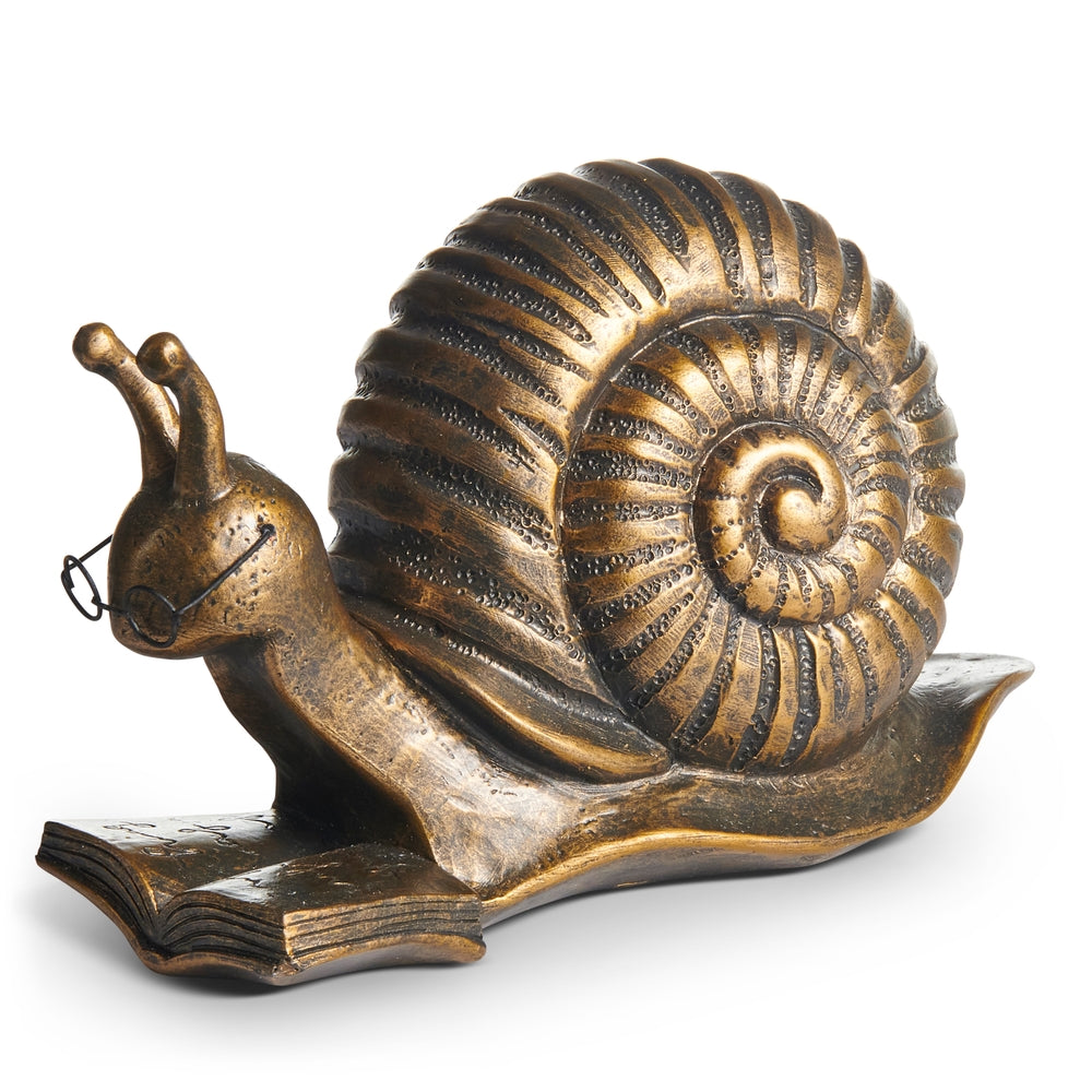 6.5" Bronze Reading Snail with Glasses