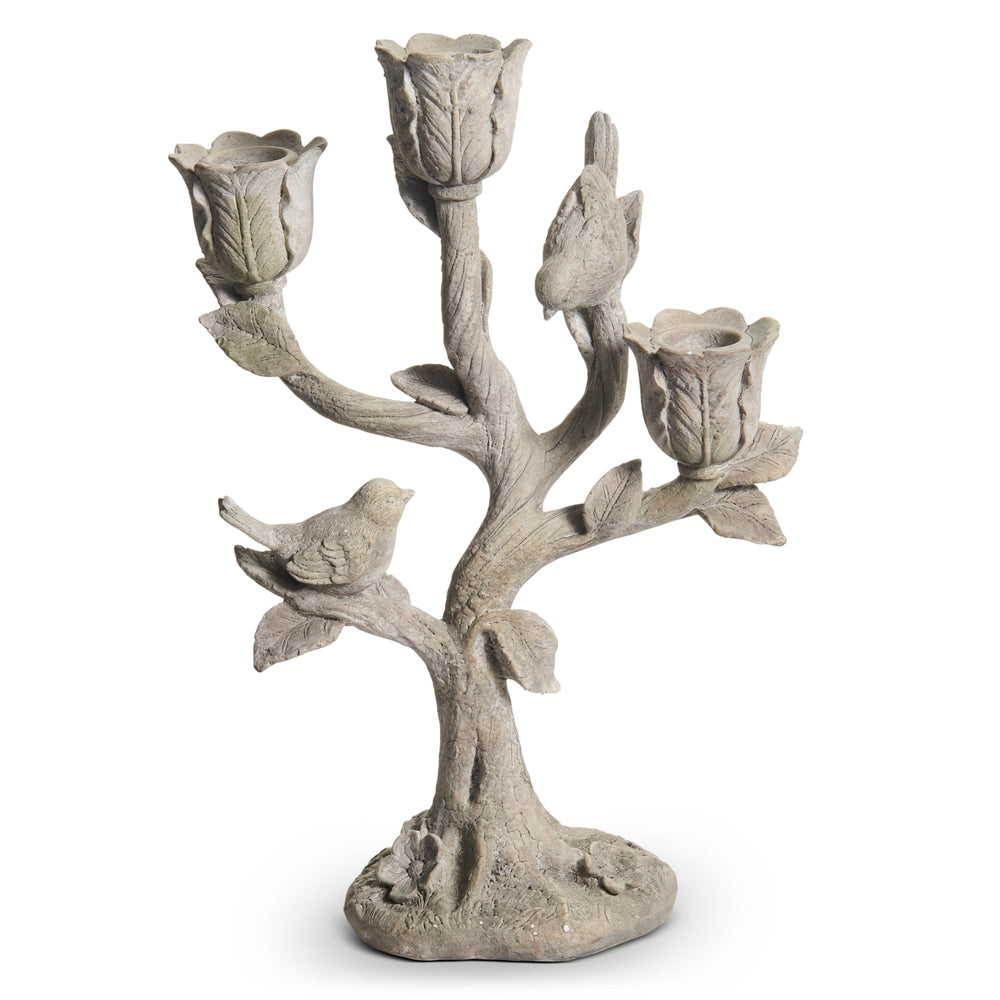 10.5" Concrete Look Bird Candlestick