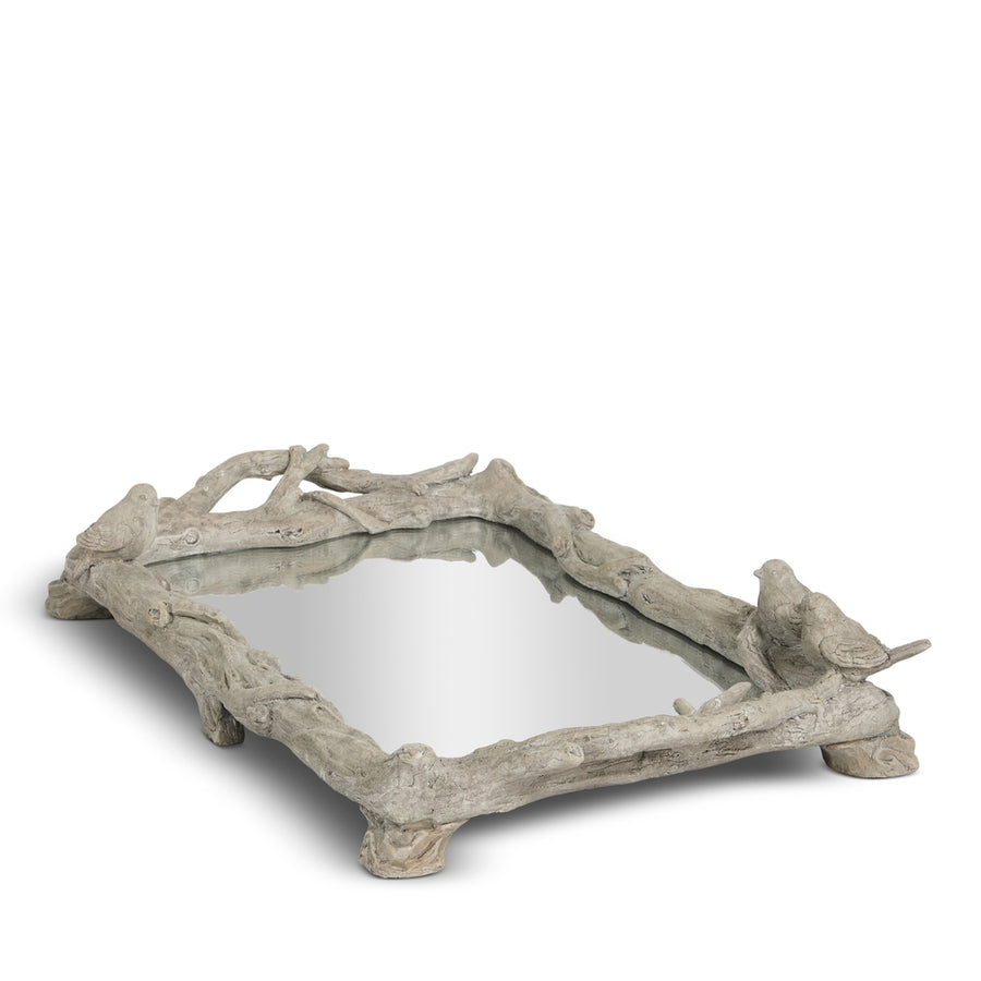 17" Concrete Look Bird Mirror Tray