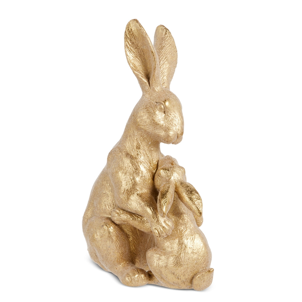 8.75" Gold Flocked Rabbit and Baby