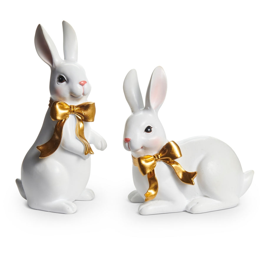 6" White Bunny with Gold Bow