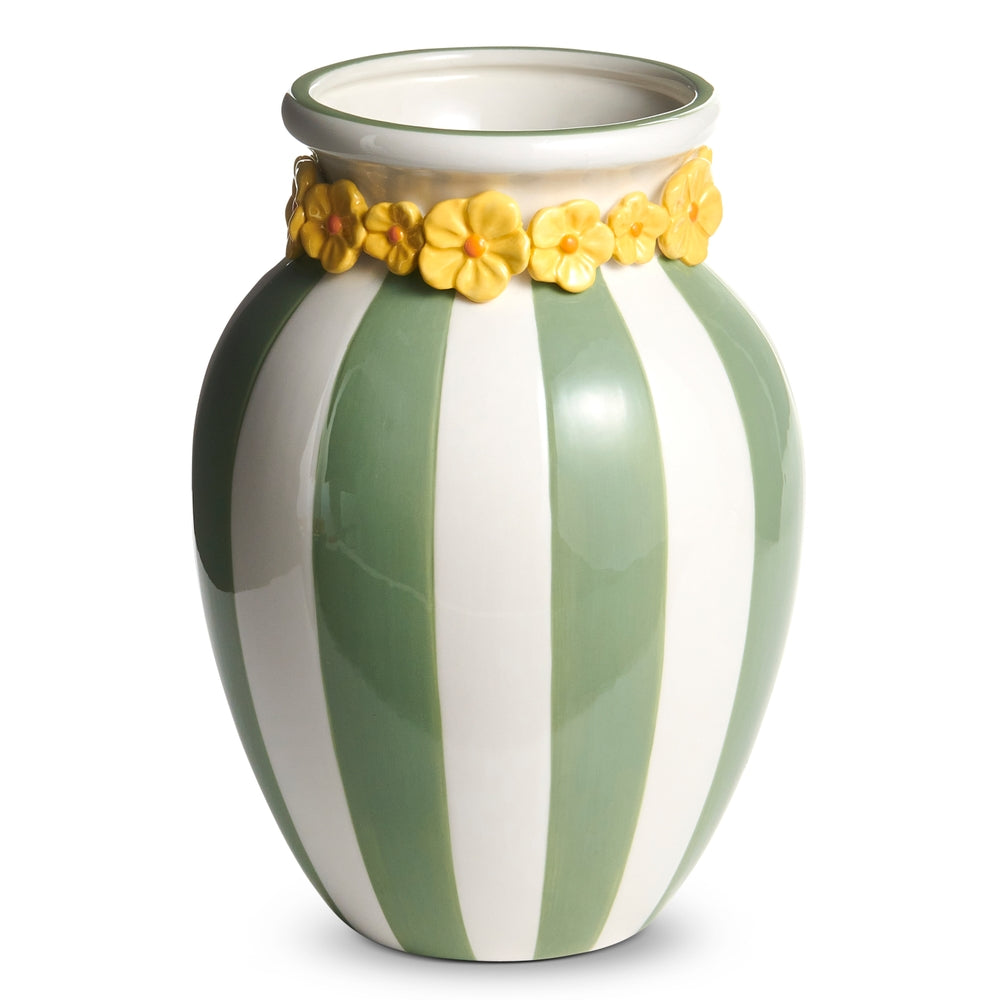 10" Green Stripe and Yellow Flower Vase