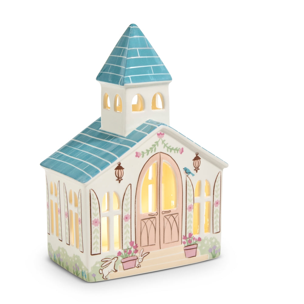 11.75" Lighted Blue Church