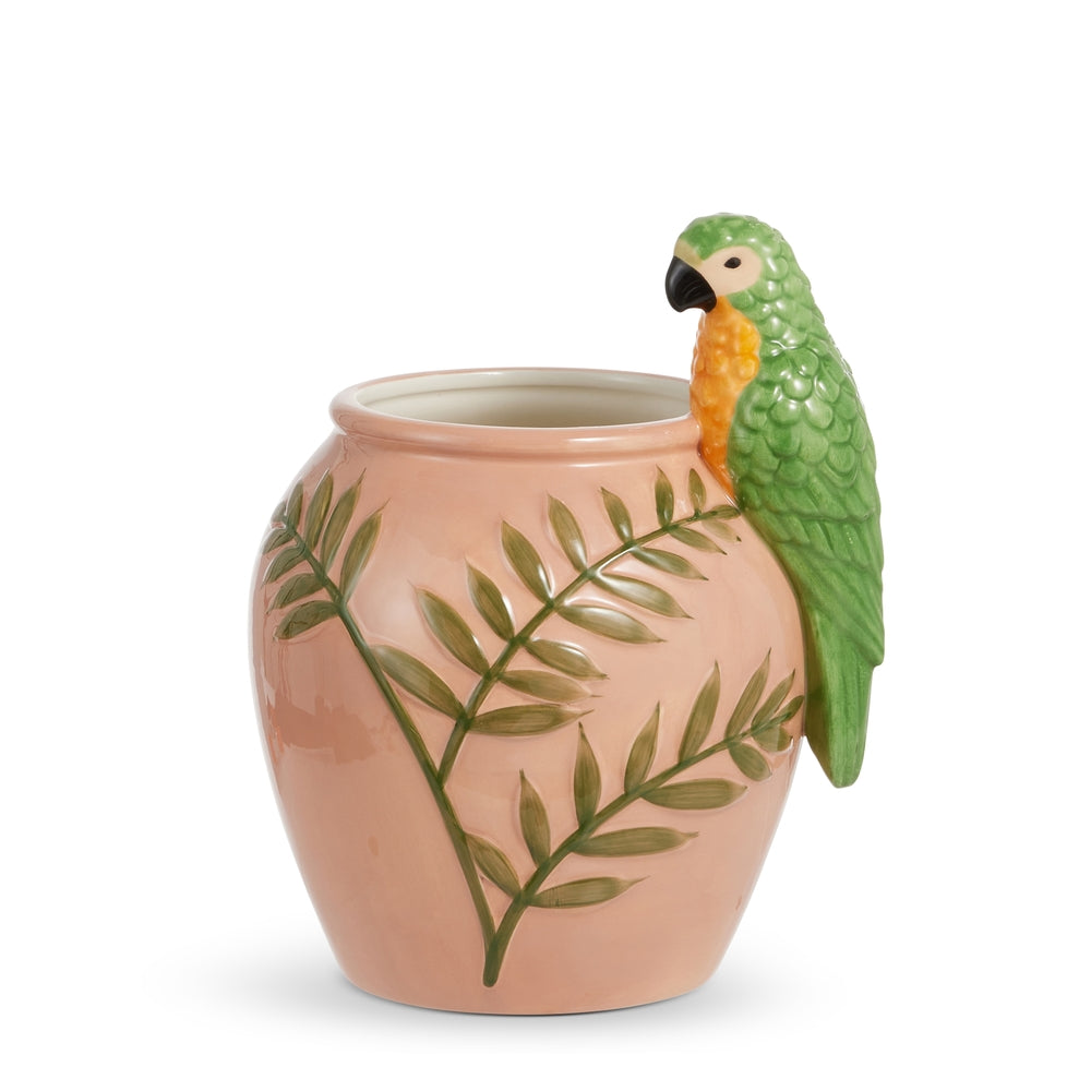 10" Peach and Green Parrot Vase