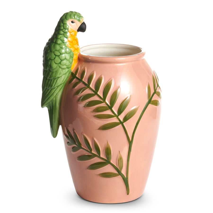12" Peach and Green Parrot Vase