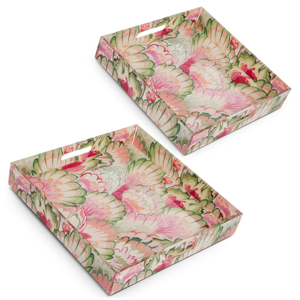 14" Pink Marbled Shells Trays