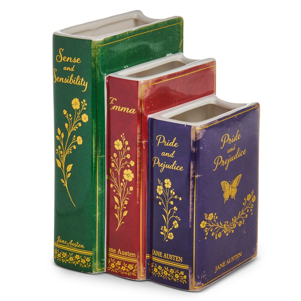 8.25" Jane Austen Book Stack Triple Vase