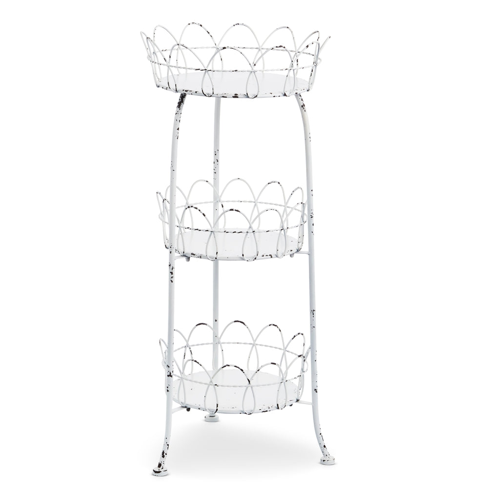 36.25" White Distressed Tiered Stand
