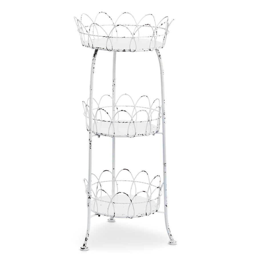 36.25" White Distressed Tiered Stand