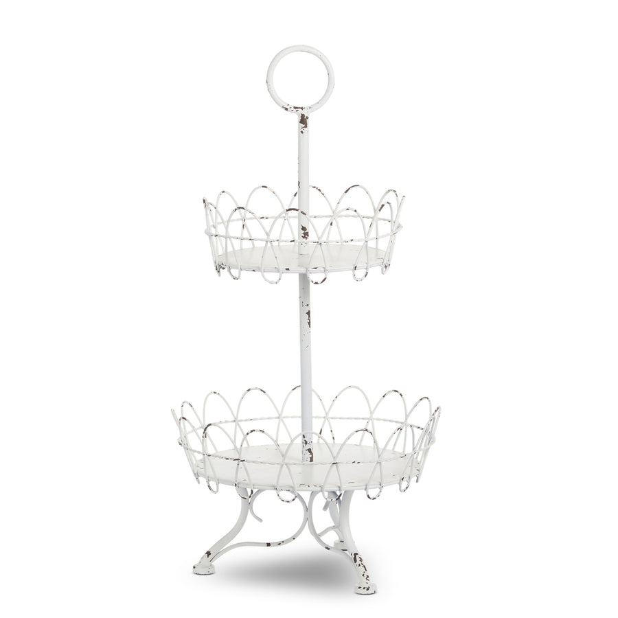 30" White Distressed Tiered Tray