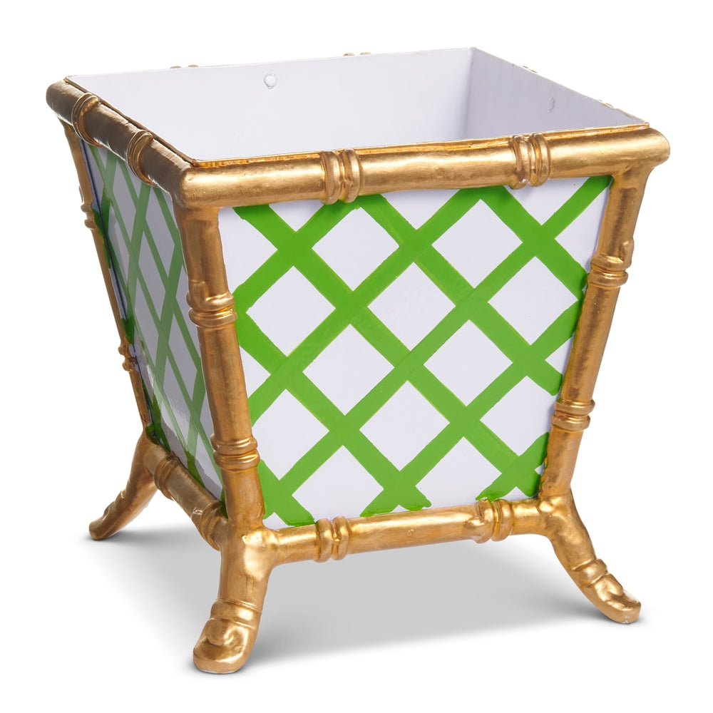 8" Green and White Lattice Cache Pot