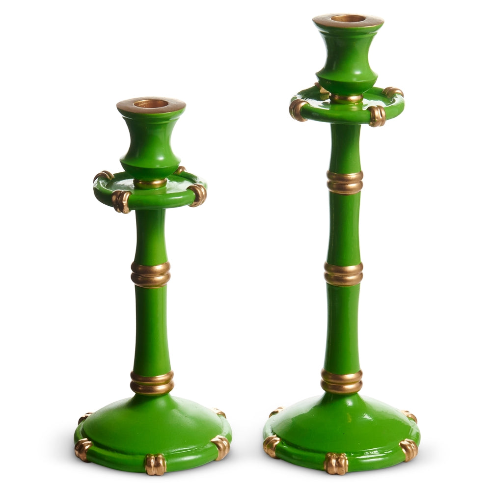 11" Green and Gold Bamboo Candlesticks